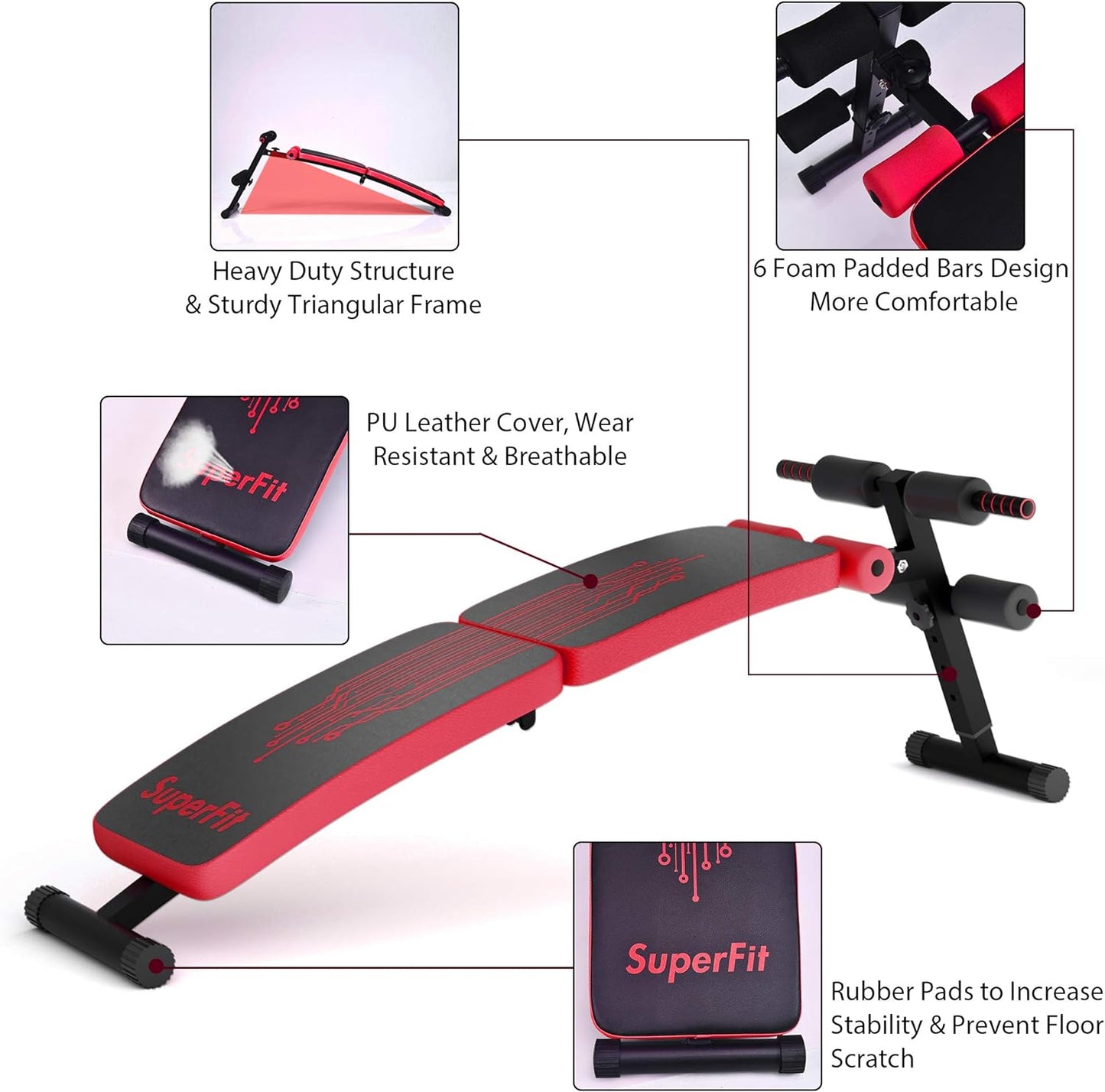 Adjustable Foldable Abdominal Training Slant Bench with 4 Height Settings