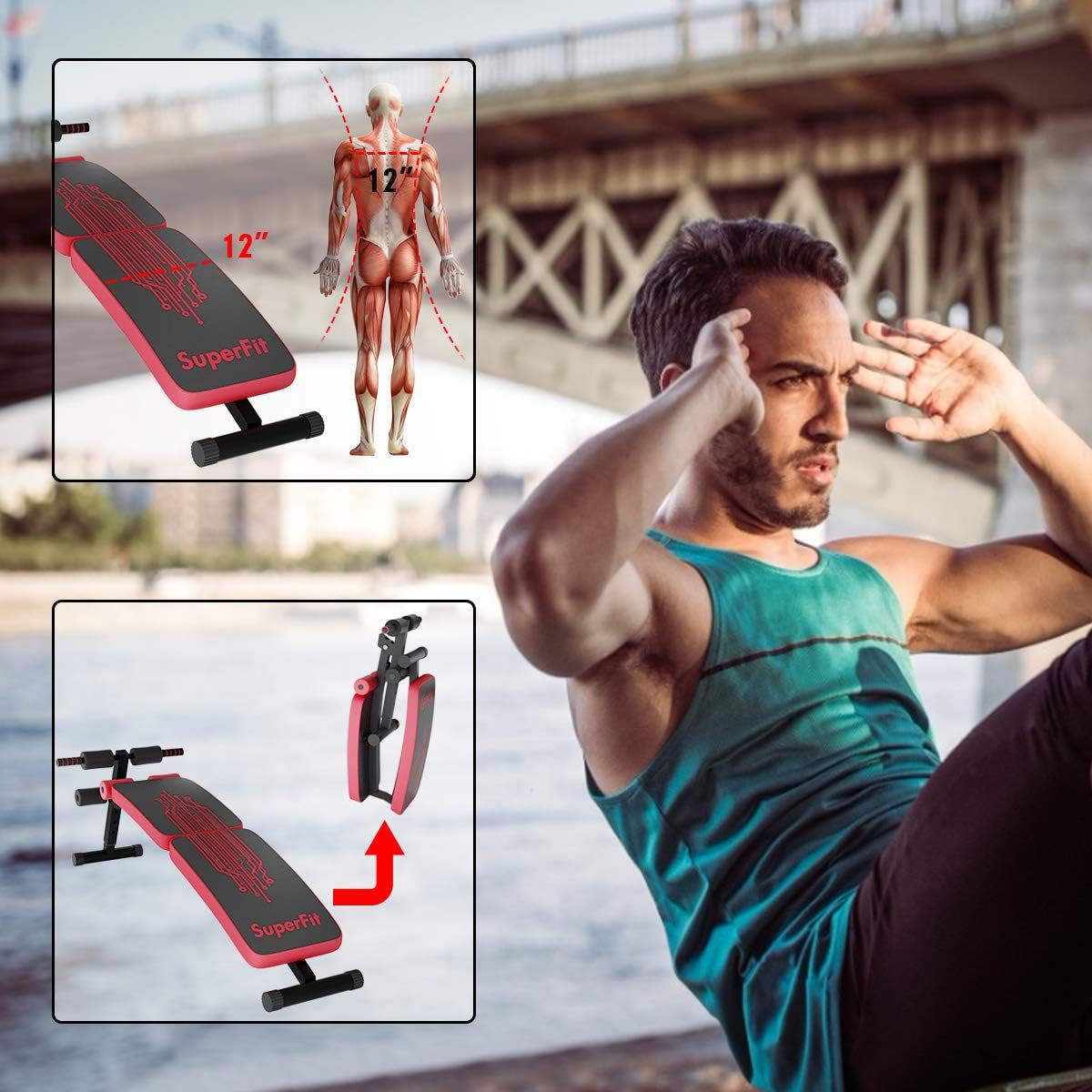Adjustable Foldable Abdominal Training Slant Bench with 4 Height Settings