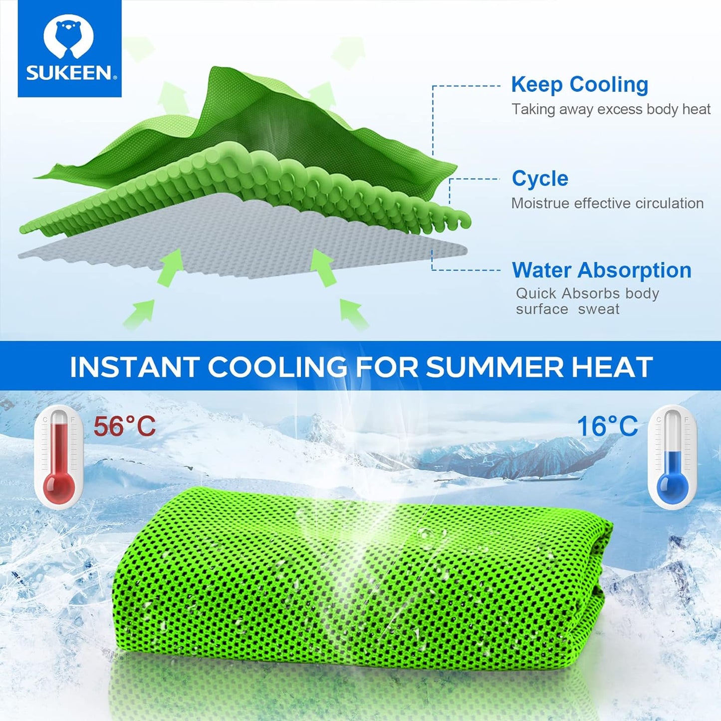 [4 Pack] Cooling Towel (40"X12"),Ice Towel,Soft Breathable Cool Towel